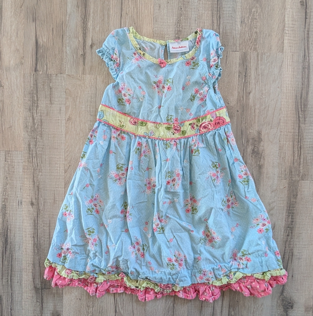 Hanna Andersson Blue Floral Kids Dress, 4T (V5)